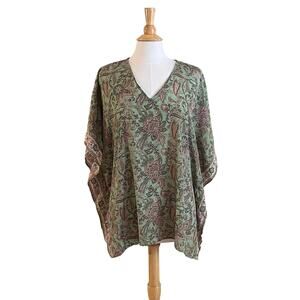 J. Jill Green & Pink Floral Boho Lightweight Poncho / Duster / Kimono, S-L